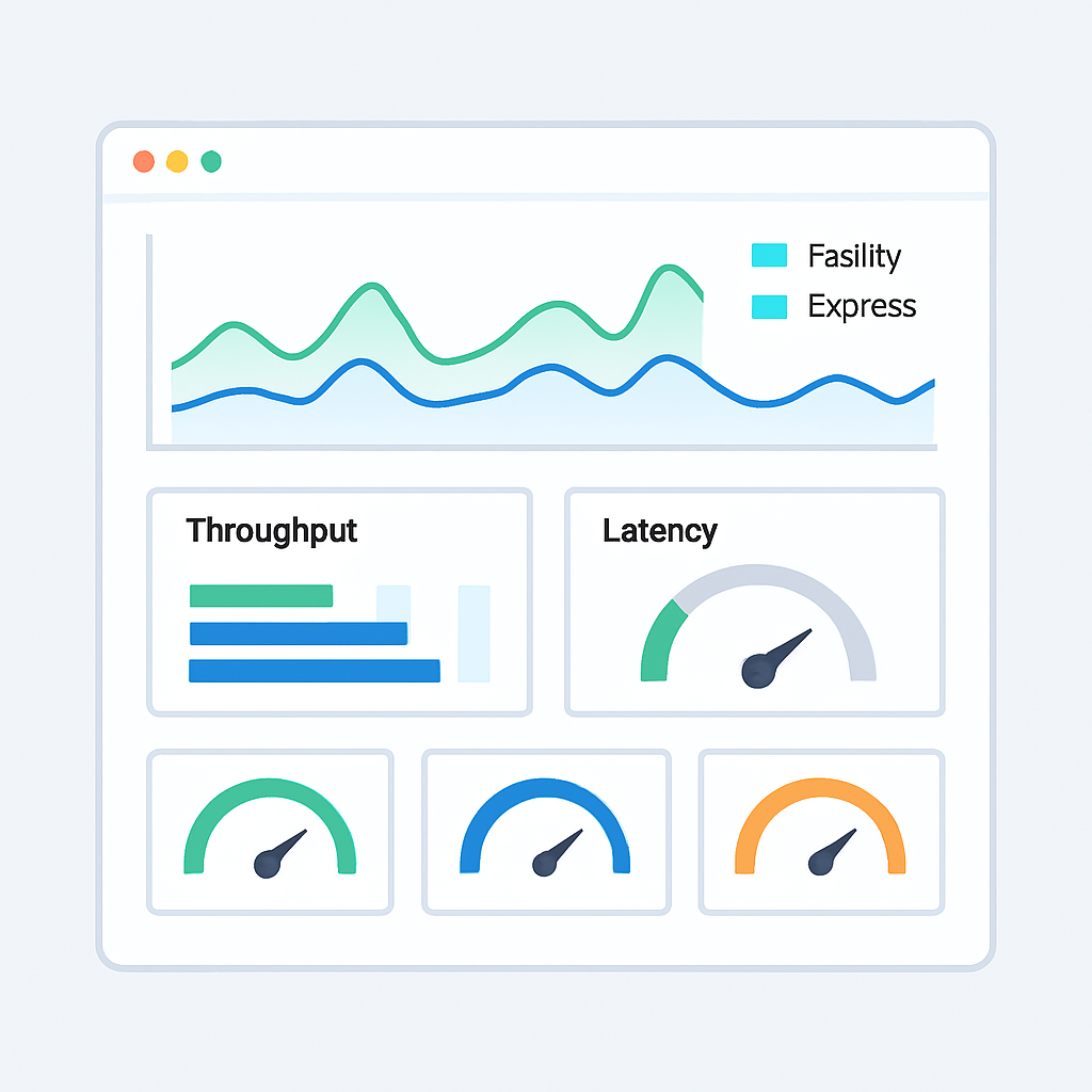 Performance monitoring dashboard comparing Node.js frameworks