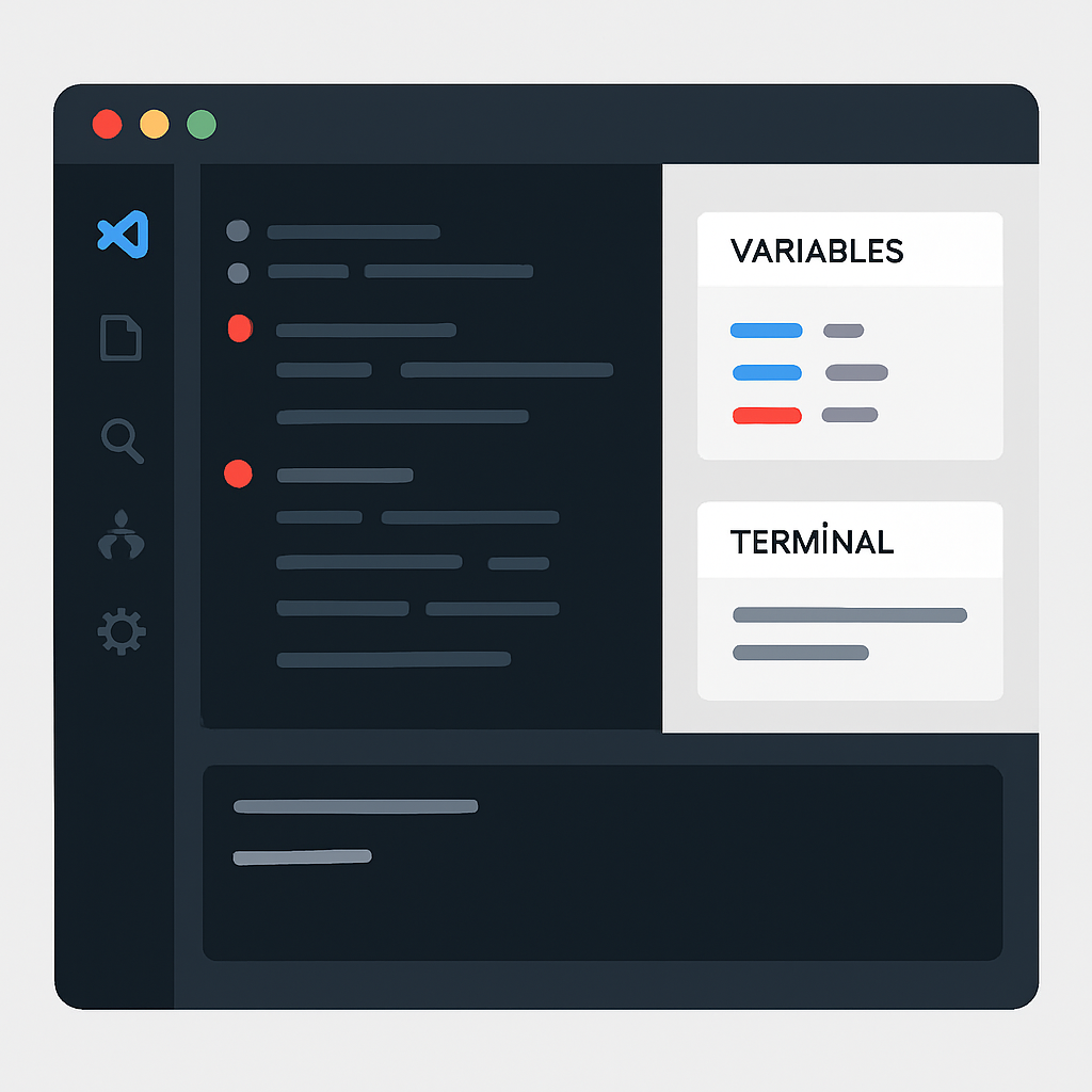 VS Code debugging interface with breakpoints and variables panel