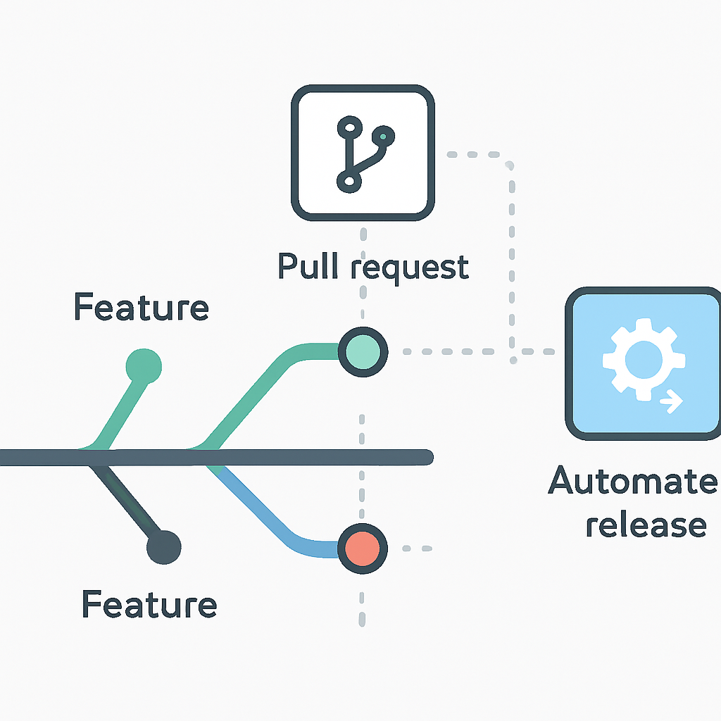 Git workflow visualization with branching strategy