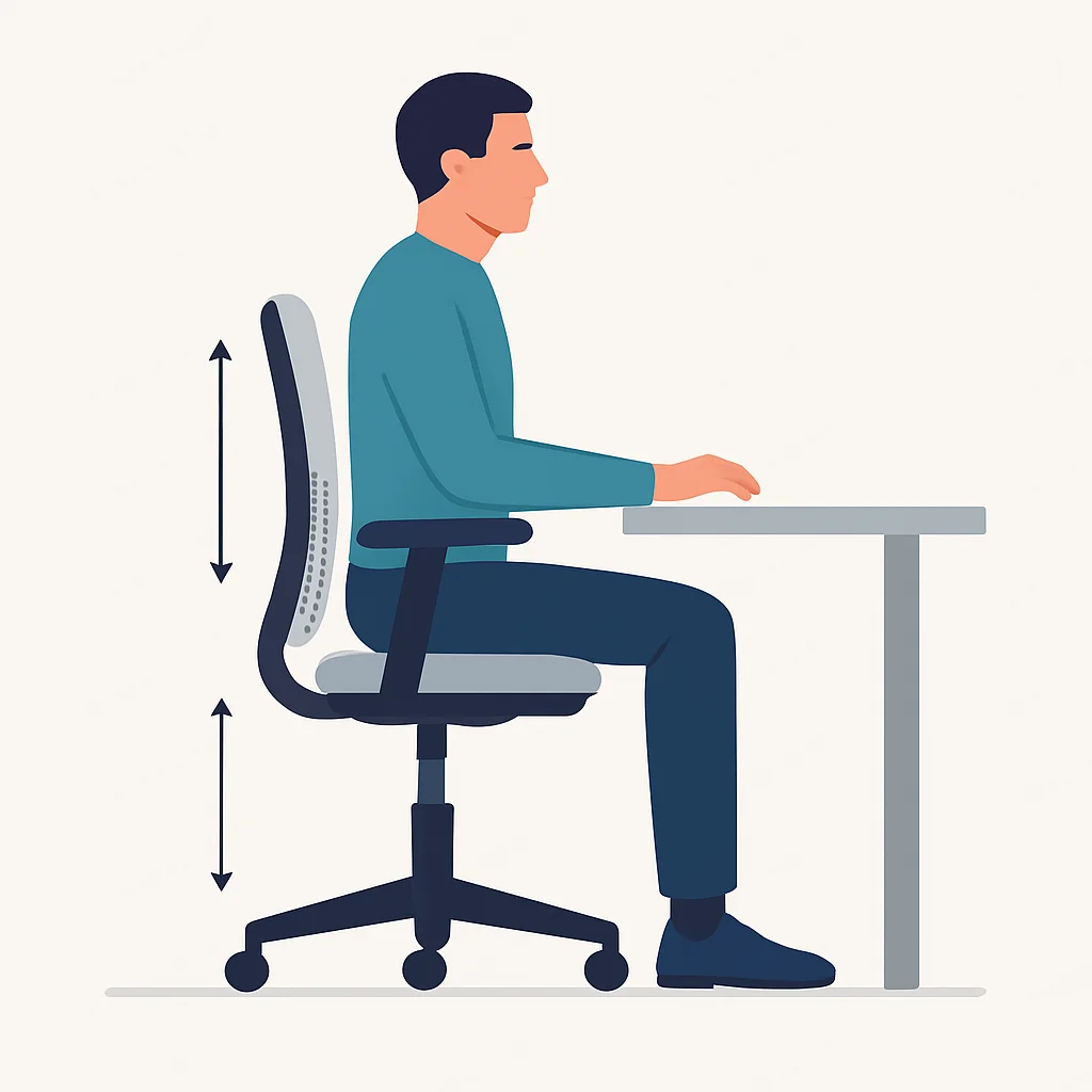 Correct ergonomic chair posture diagram