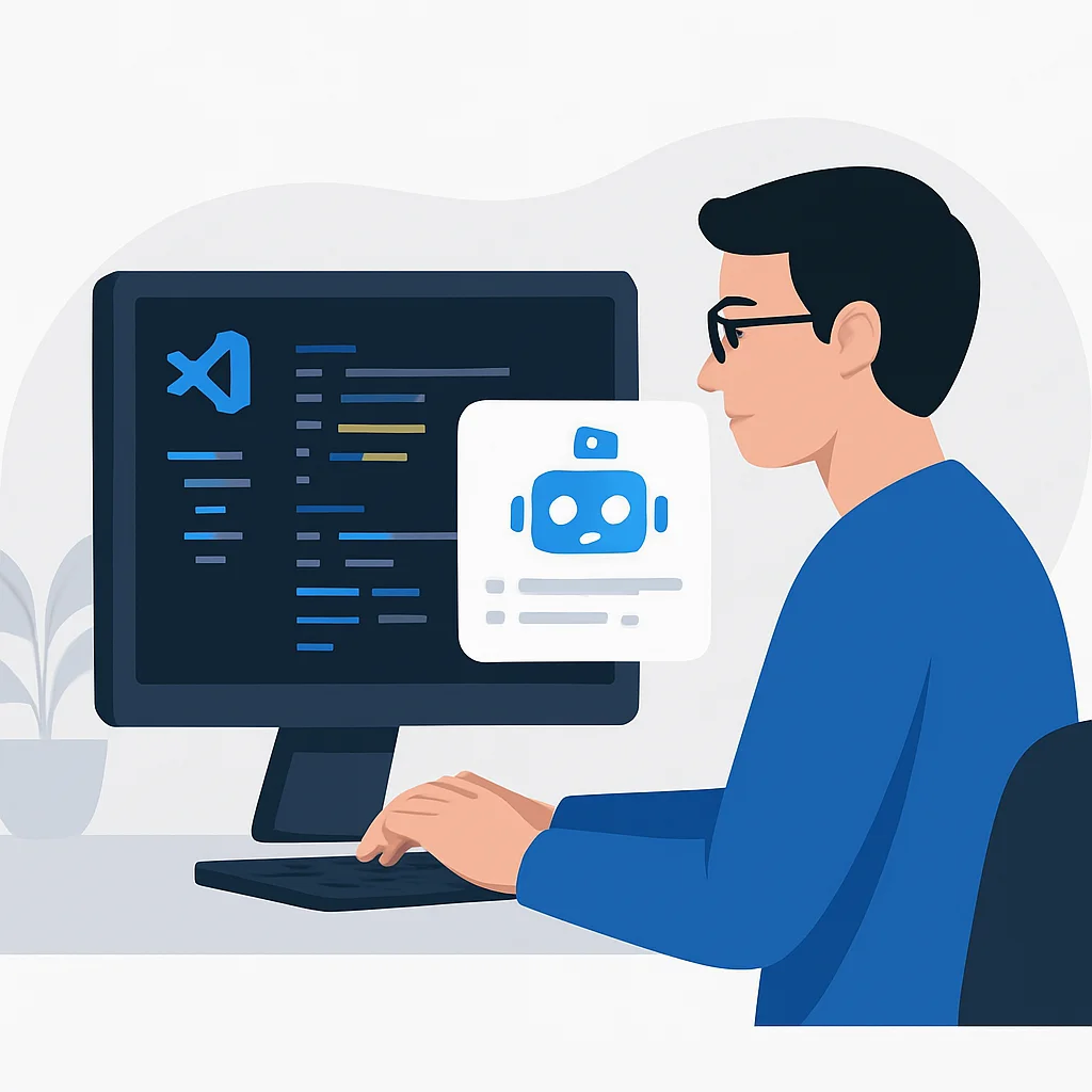 Developer using GitHub Copilot in VS Code