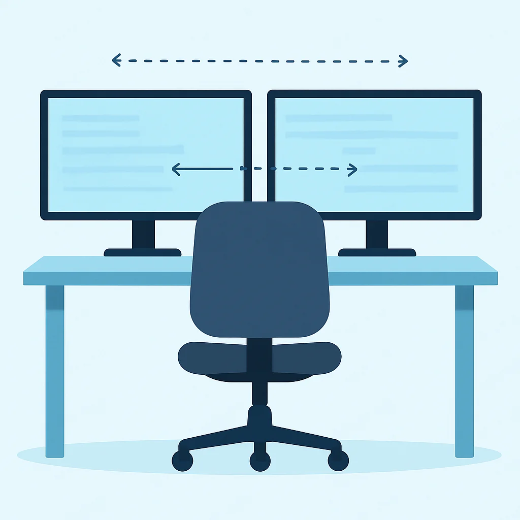 Ergonomic dual monitor setup illustration