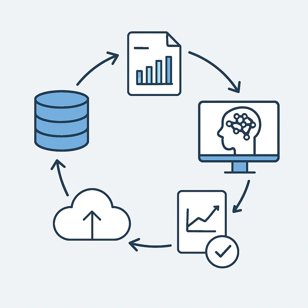Iterative development cycle for fine-tuning LLMs.