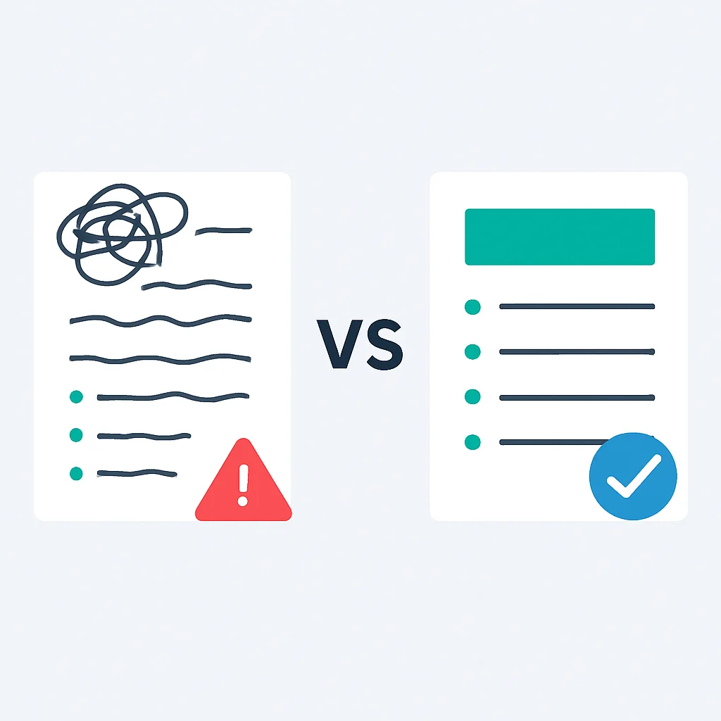 Comparison of good vs. bad project documentation