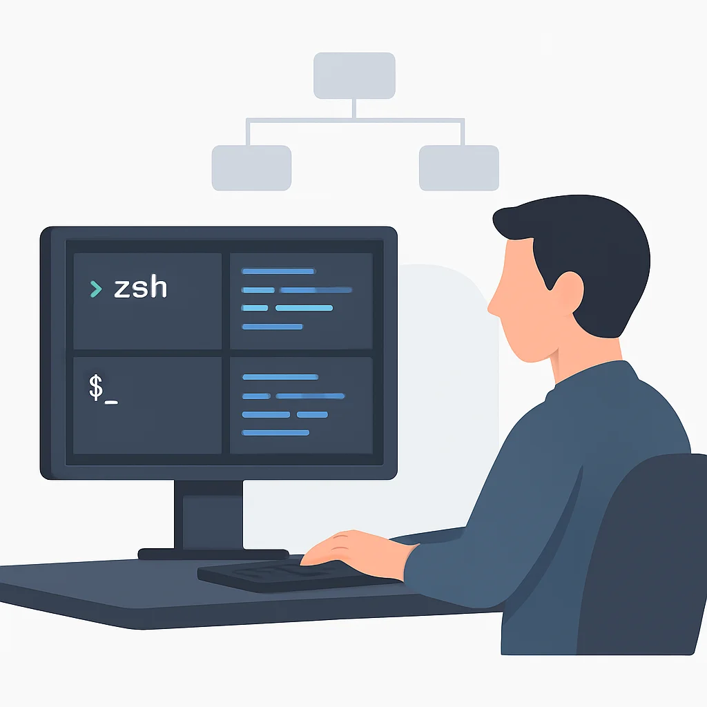 Developer using Zsh and Tmux with multiple terminal panes