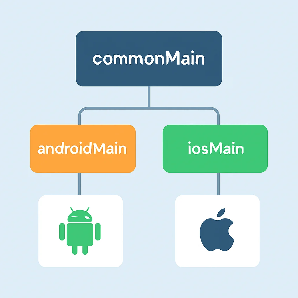 KMM architecture diagram with shared module and native apps