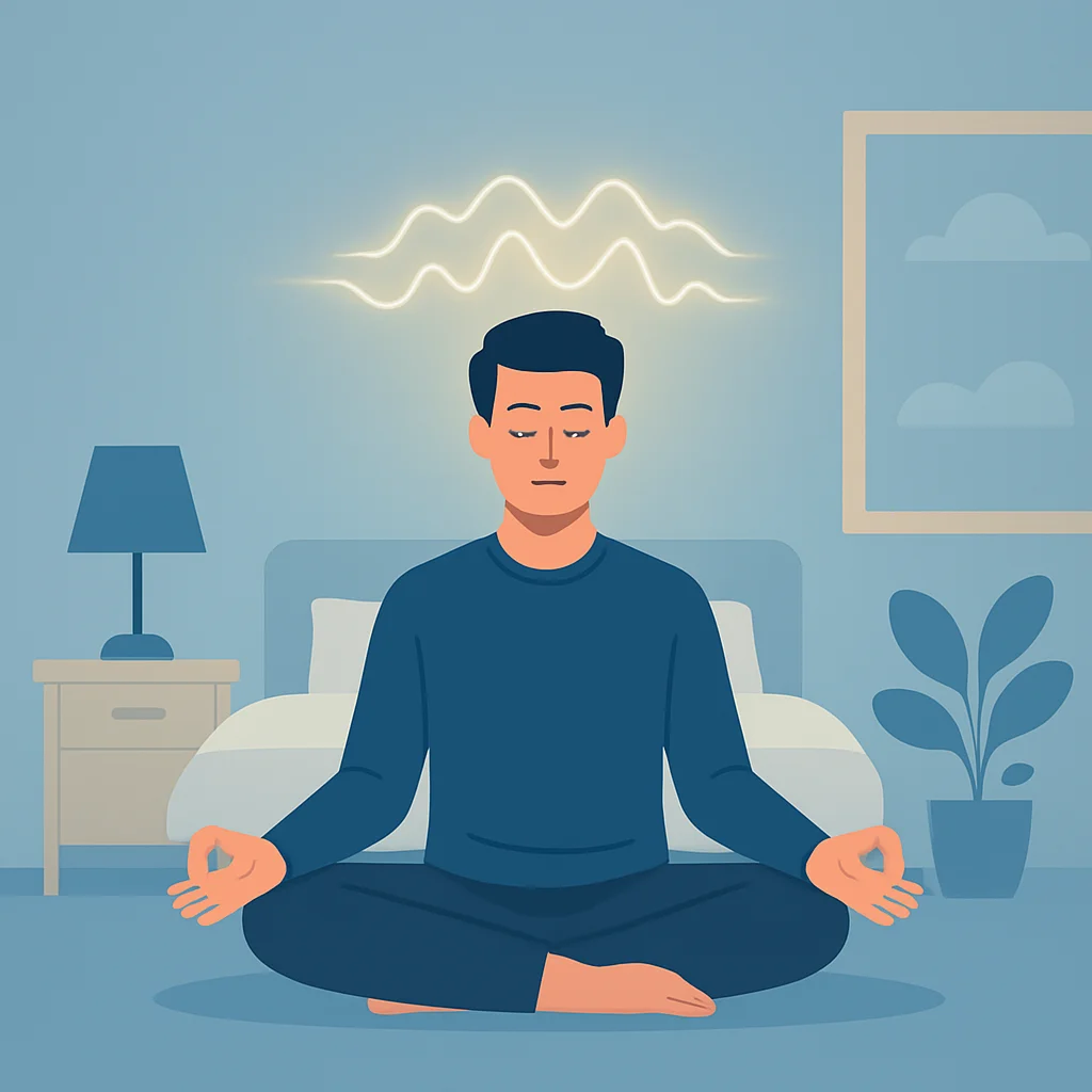 Developer meditating for stress relief before sleep