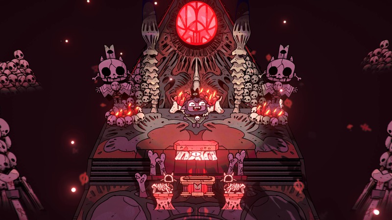 The Lamb character fighting enemies in a cartoonish forest dungeon