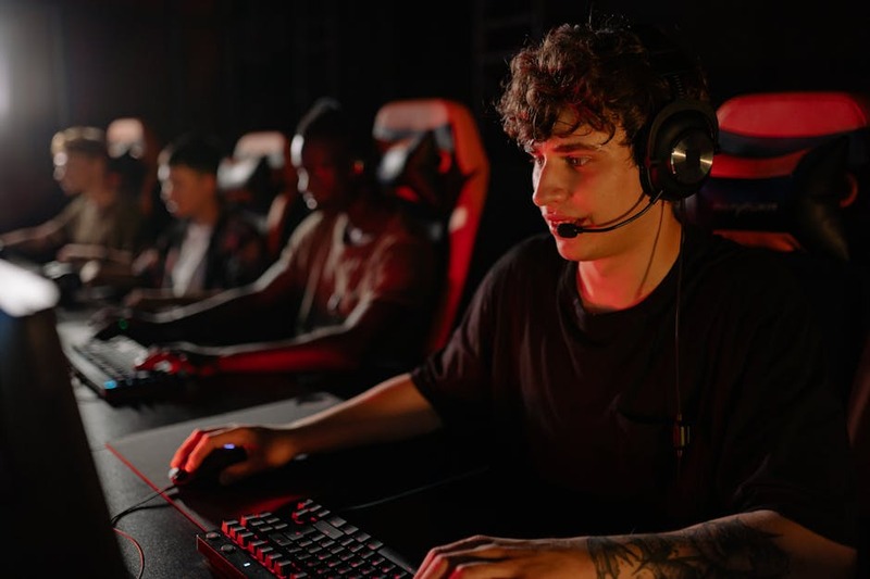 A diverse group of gamers collaborating and interacting online, possibly in a Discord server or during a multiplayer game.