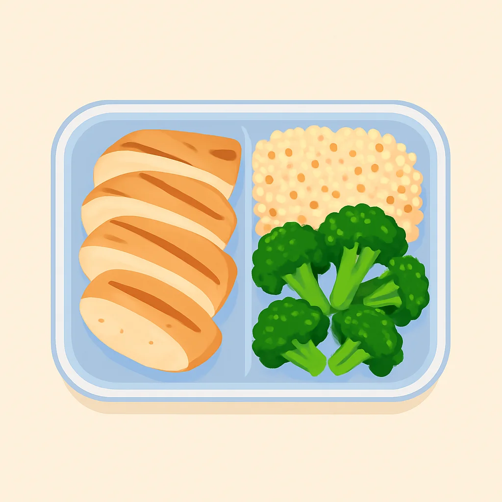 Healthy meal prep container with balanced food