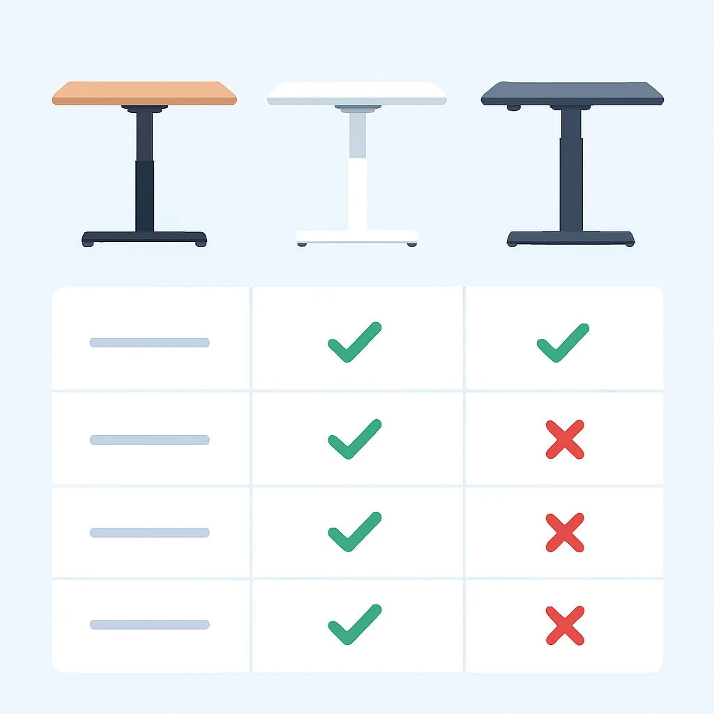 Standing desk feature comparison table