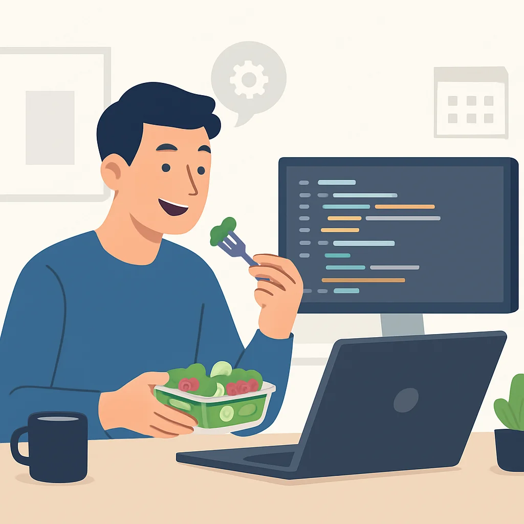 Developer enjoying a healthy homemade meal at work