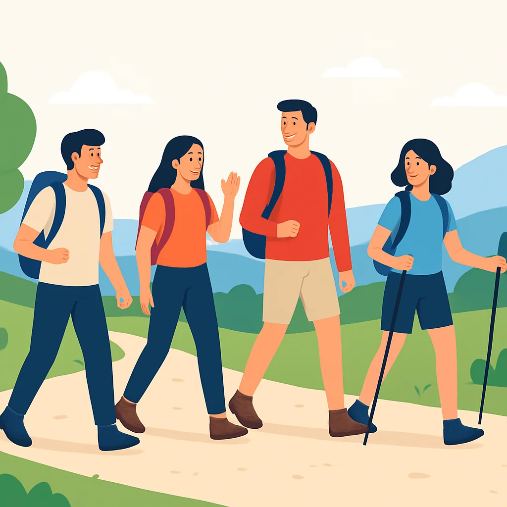 Friends hiking on a mountain trail