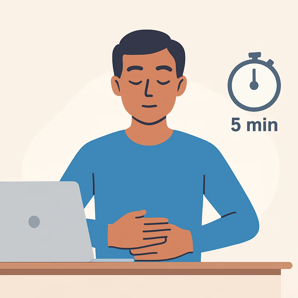 Person meditating at desk with timer