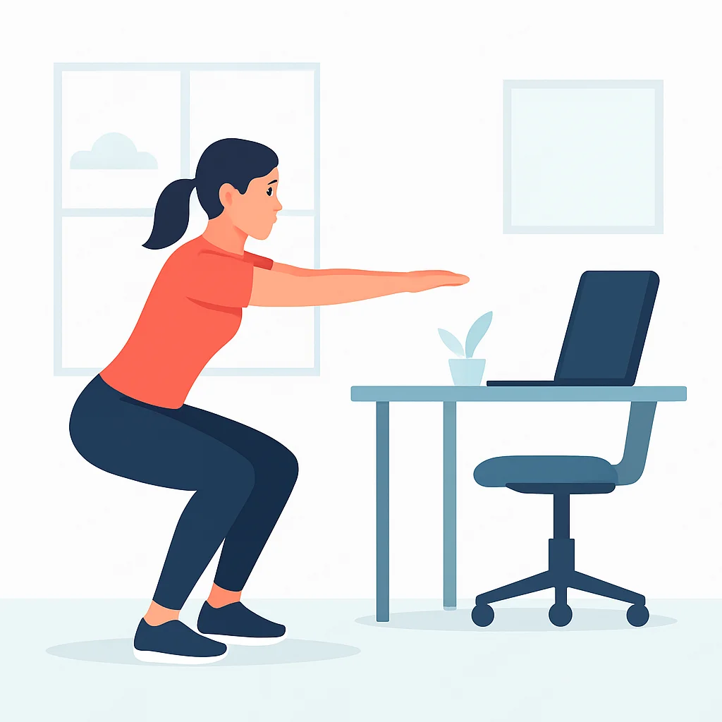 Person performing bodyweight squats during a short office break