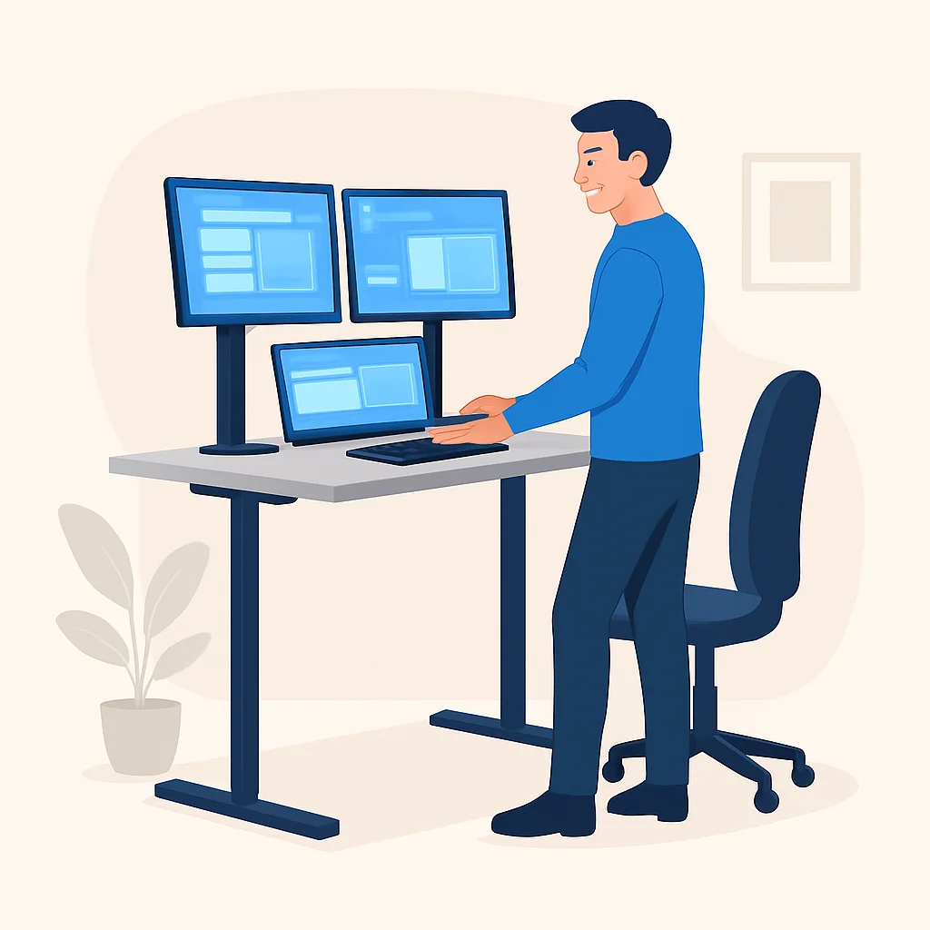 Developer standing at an ergonomic desk