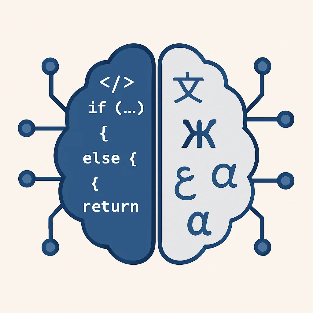 Brain combining coding and language skills with AI assistance