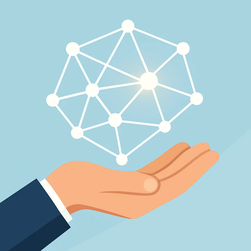Developer holding a glowing network of connections
