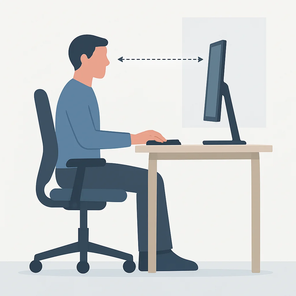 Ergonomic desk setup with proper posture