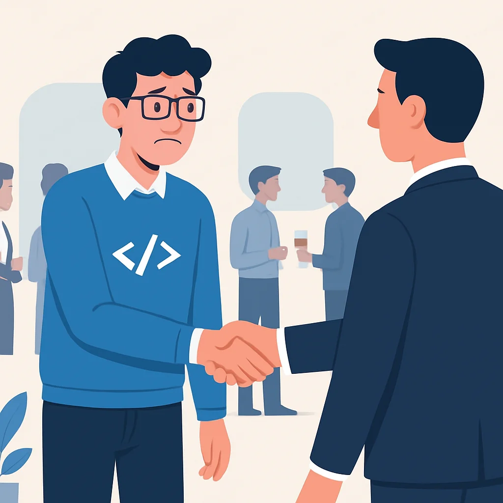 Awkward networking mistake illustration