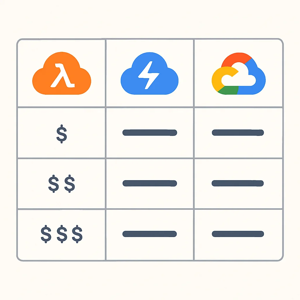 Serverless function pricing comparison table