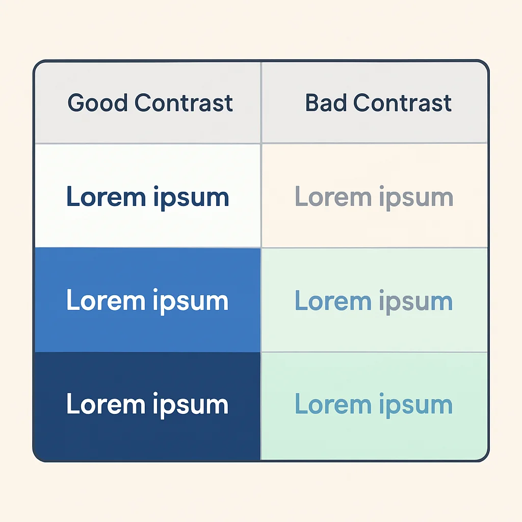 Color contrast ratio comparison table