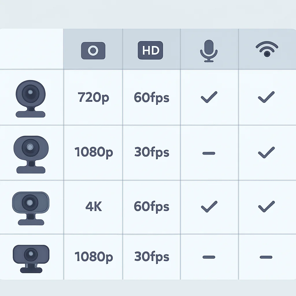 Webcam comparison table for developers