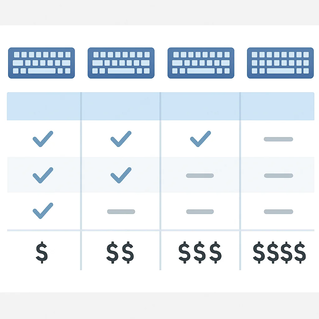Mechanical keyboard category comparison table