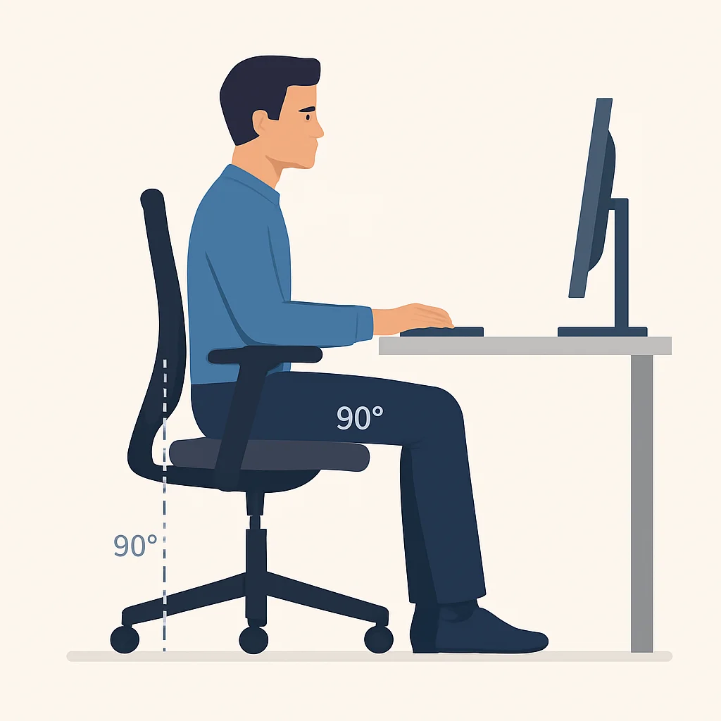 Correct ergonomic sitting posture with chair adjustments