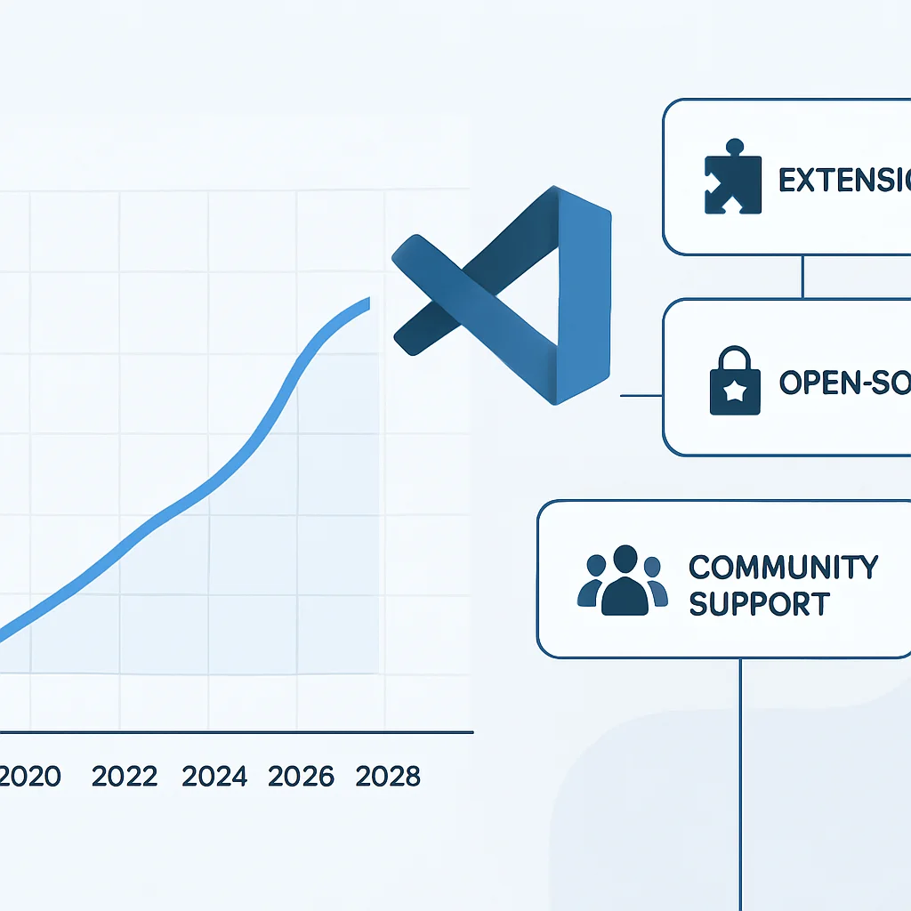 VS Code market share and feature growth diagram
