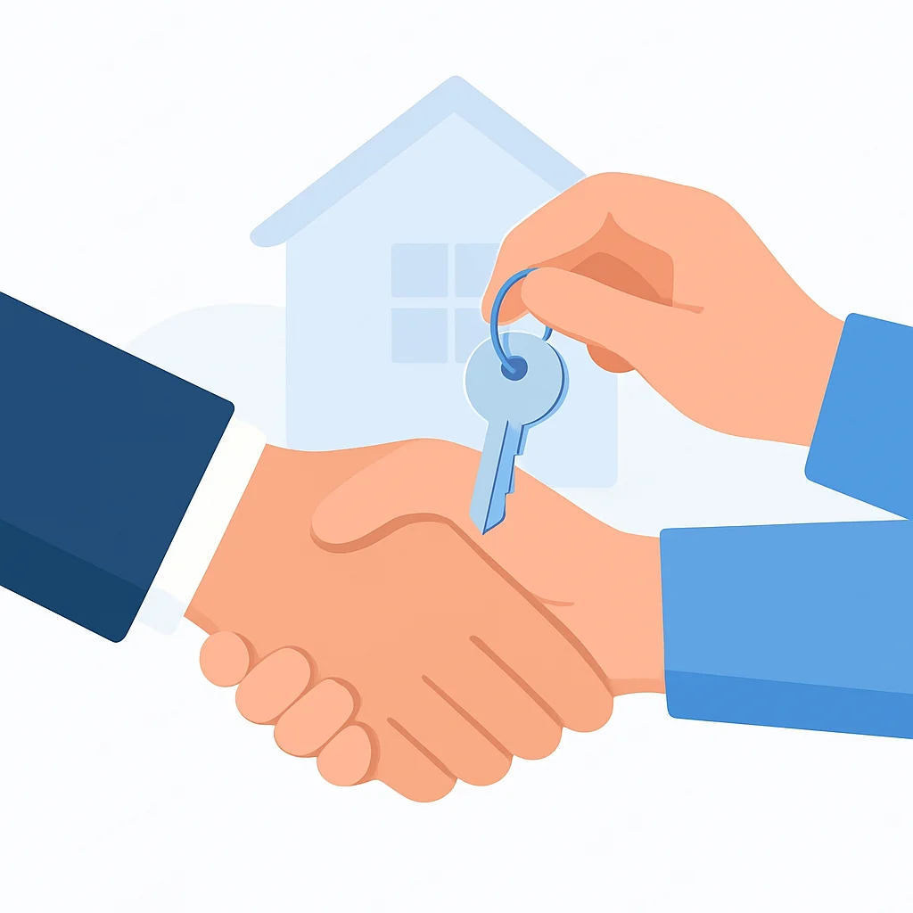 Successful home sale closing with handshake and keys