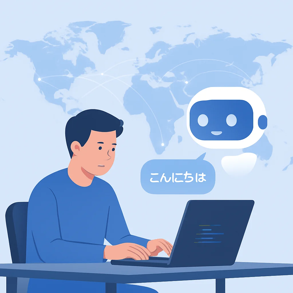 Developer learning language with AI tutor in a globalized tech environment