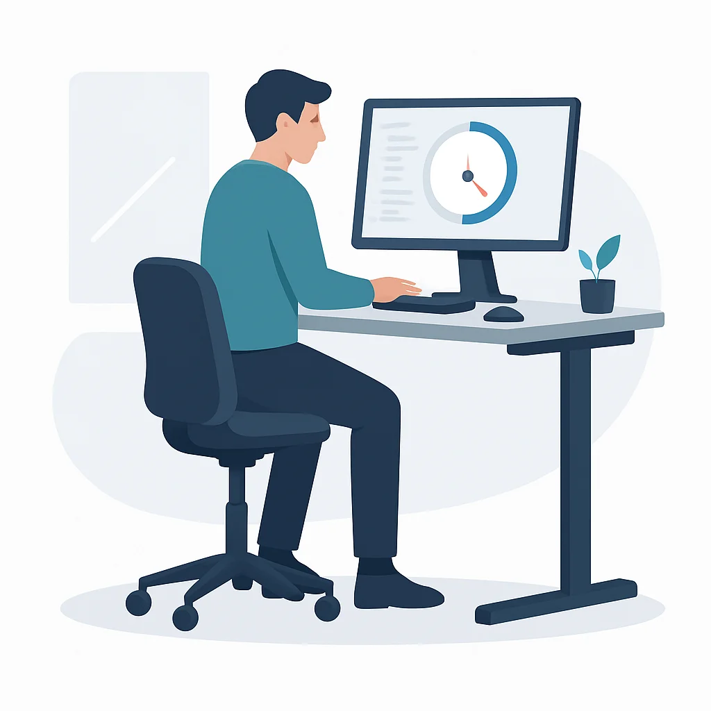Ergonomic developer workstation with a standing desk and focus timer