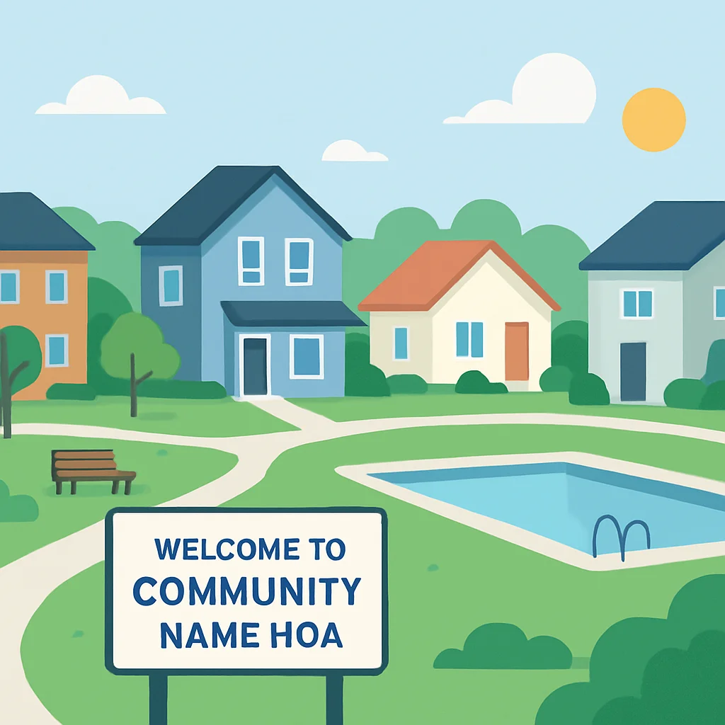 Suburban HOA community with common park and pool