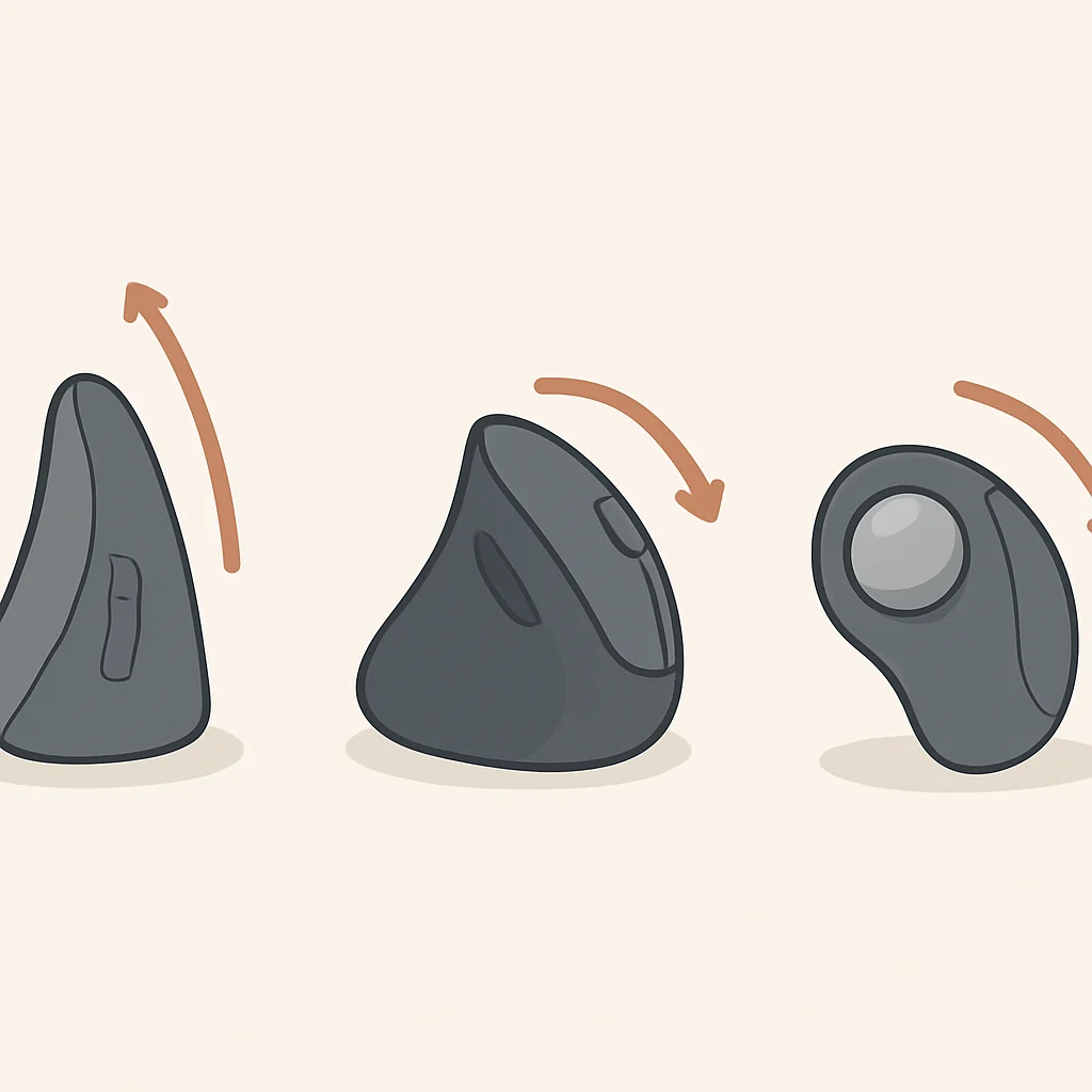 Different ergonomic mouse shapes for natural wrist posture