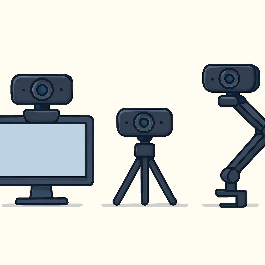 Webcam mounting options for desktop and monitor
