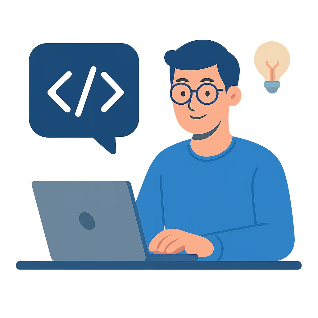 Kwonglish blog logo with developer character