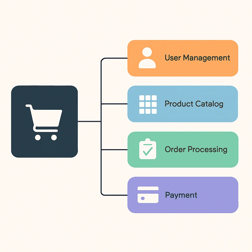 E-commerce microservices decomposition diagram
