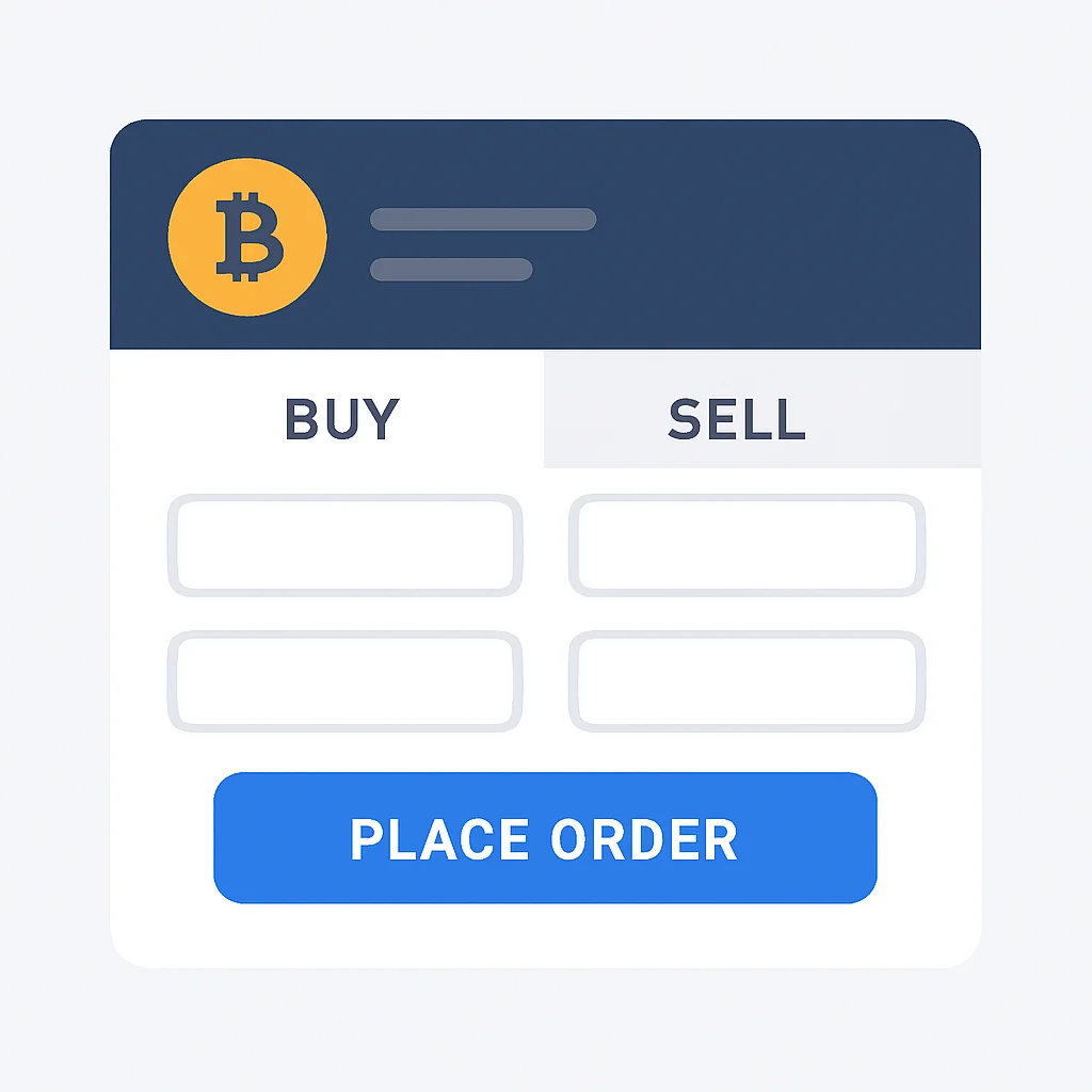 Cryptocurrency exchange interface with buy/sell options