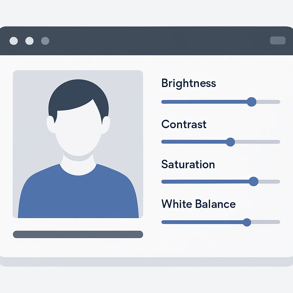 Webcam software interface for video settings