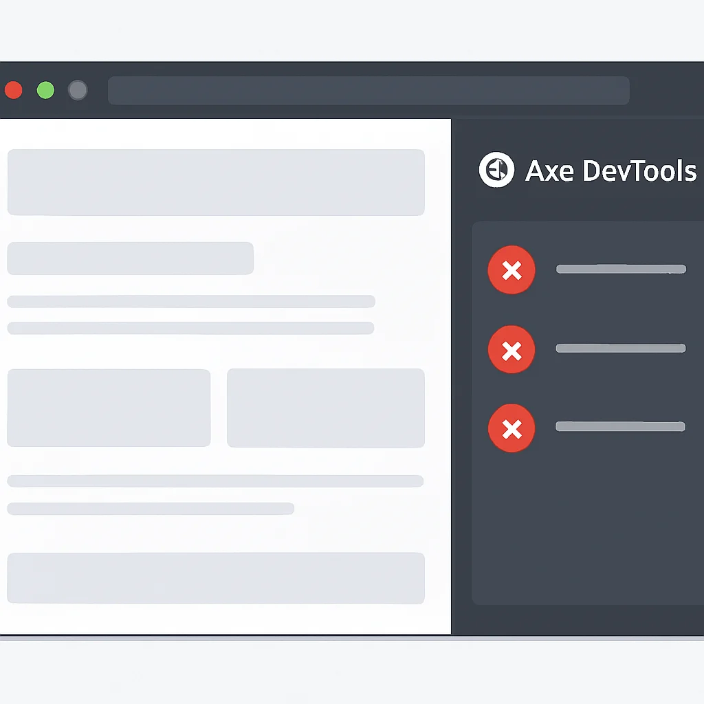 Axe DevTools showing detected accessibility errors and recommendations