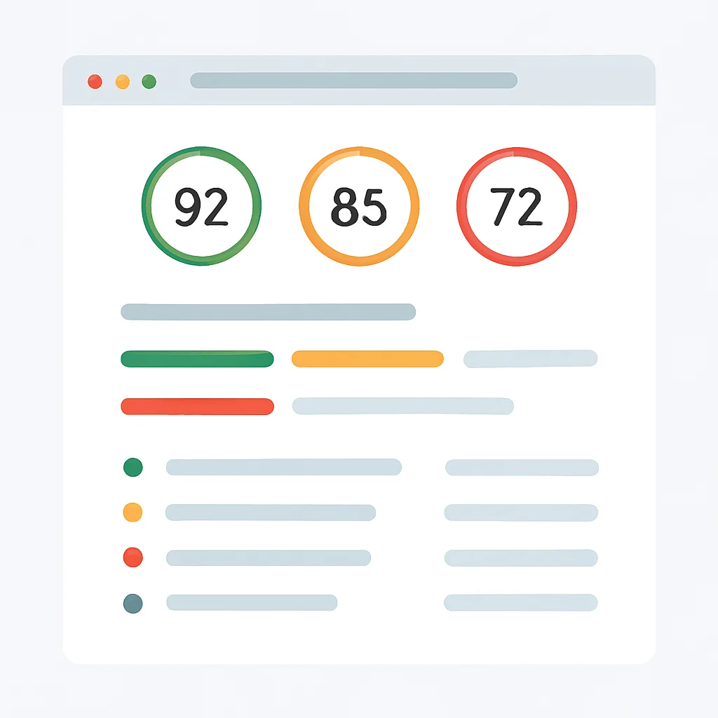 Lighthouse audit report with performance, accessibility, and SEO scores