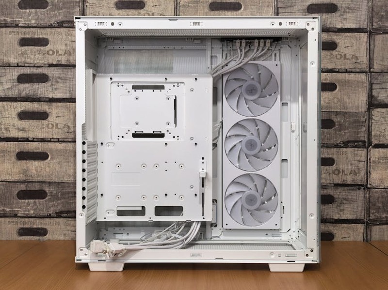 A clean PC case interior with good cable management and visible cooling fans.