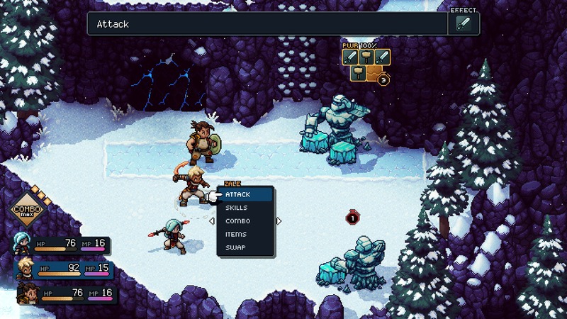 Two protagonists using elemental magic in a vibrant pixel-art world