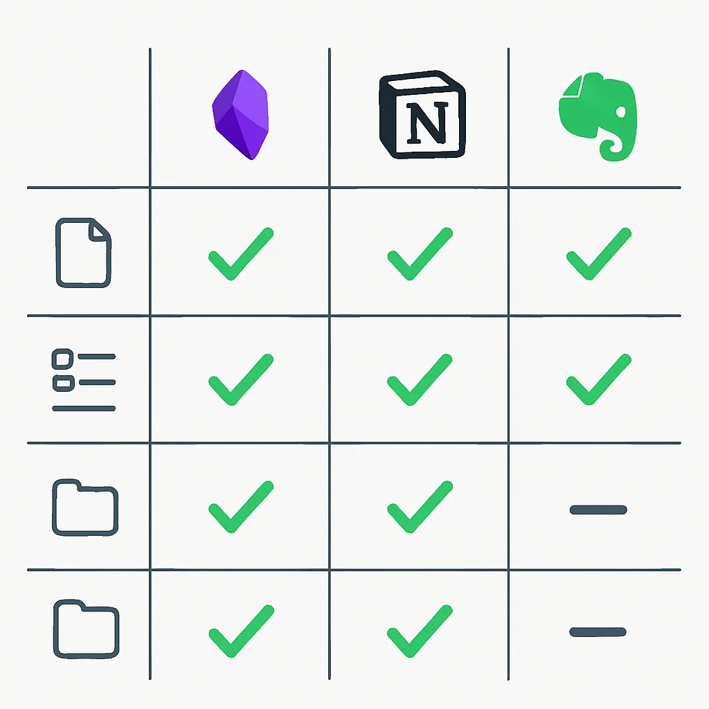 Feature comparison table of note-taking apps