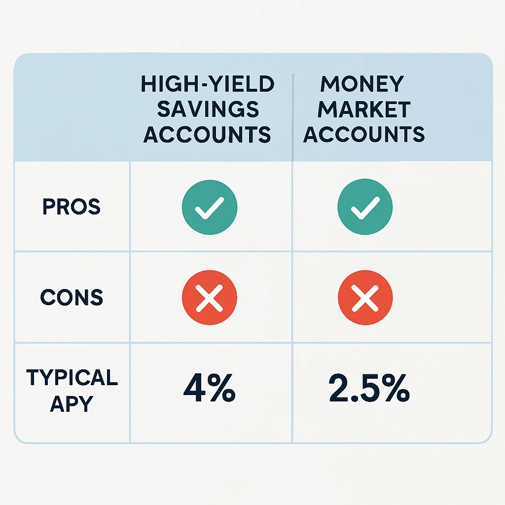 Comparison of emergency fund storage options: HYSA, MMA, CD