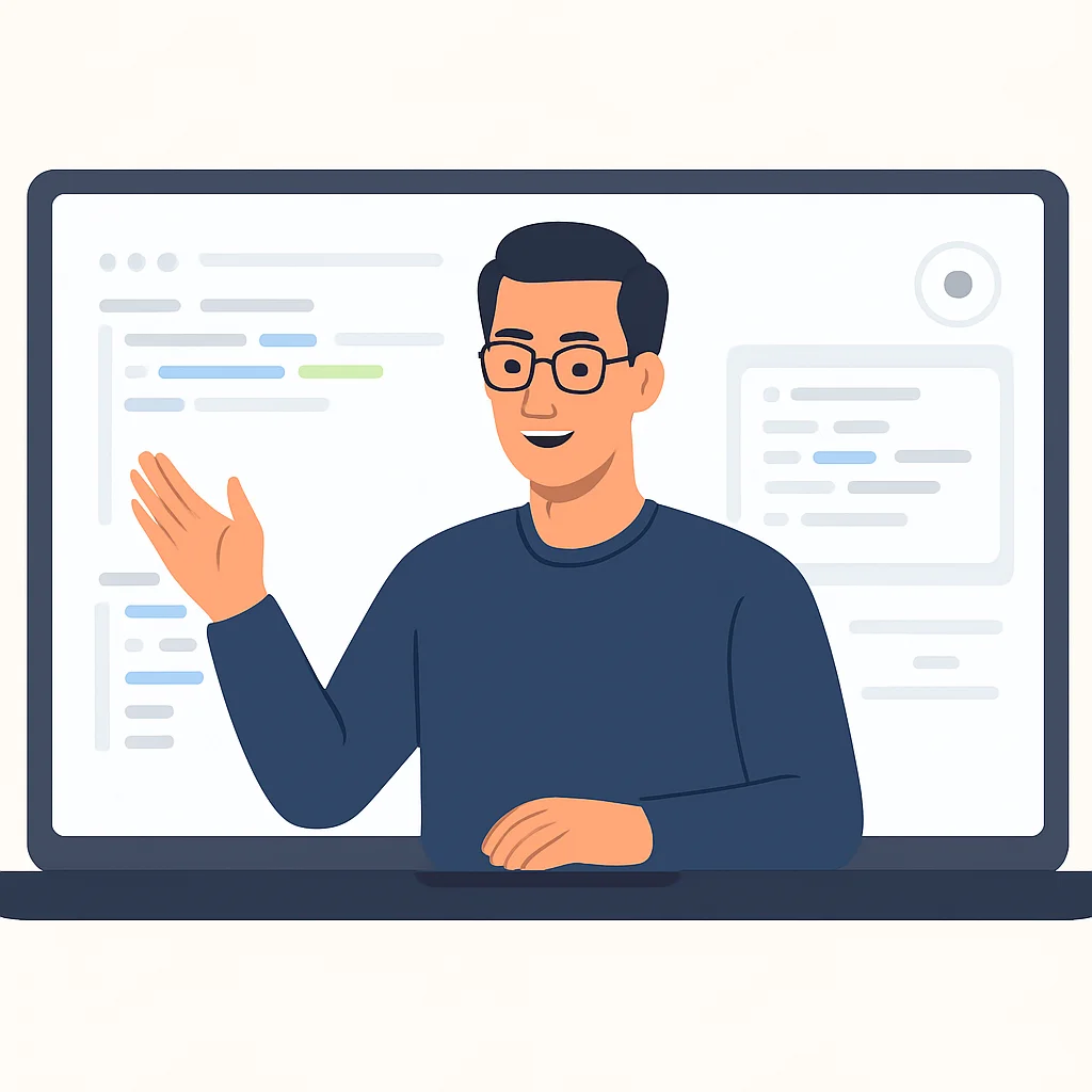 Online course platform interface with a developer's course