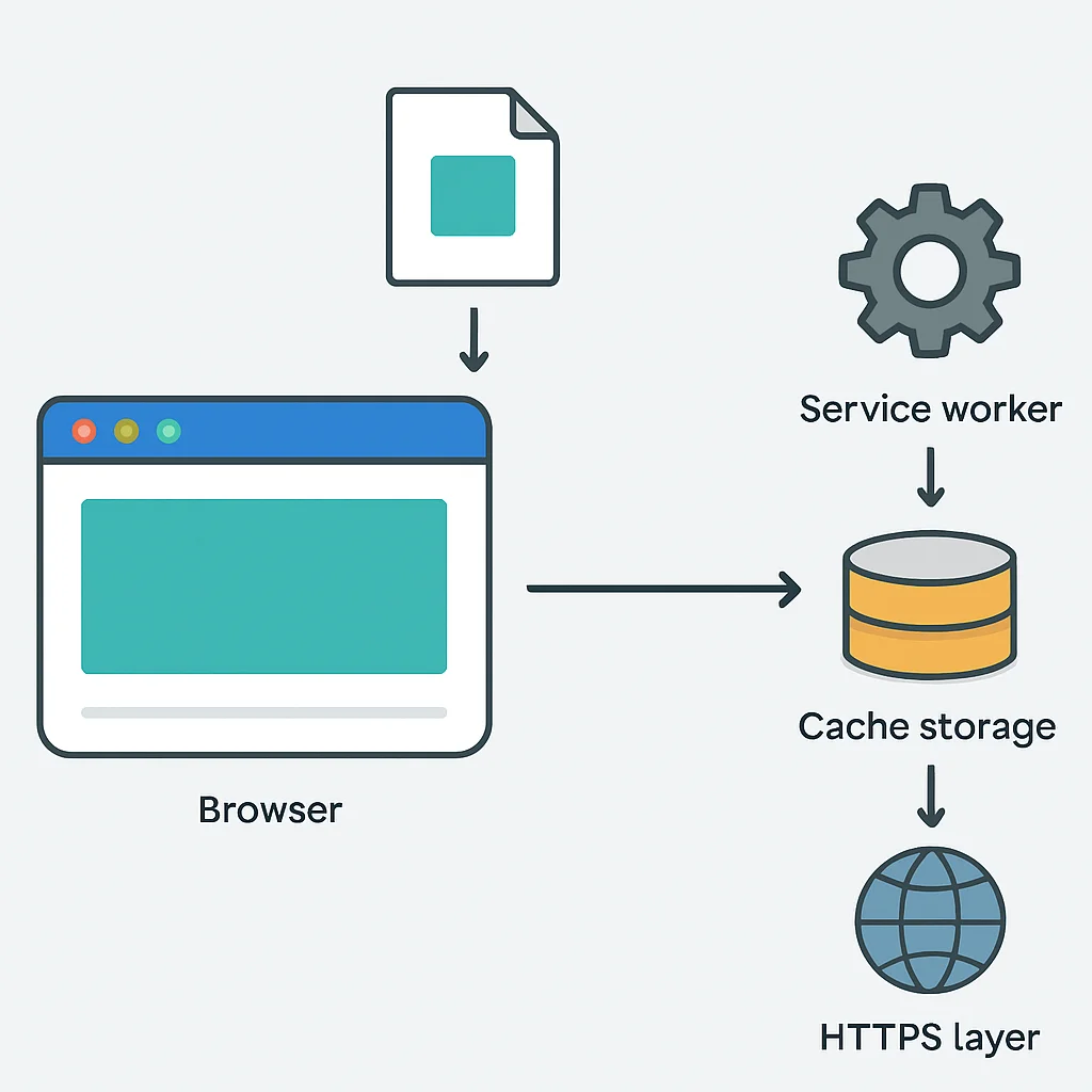 PWA architecture diagram with service worker and web manifest