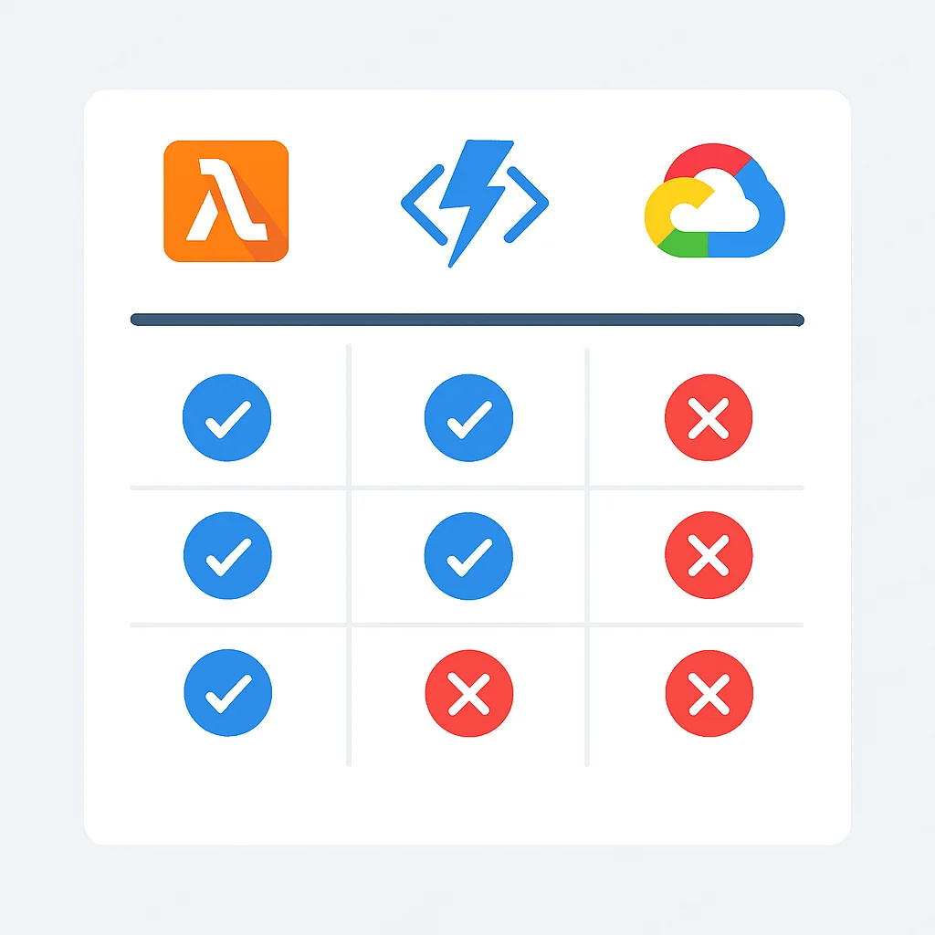 Serverless platform feature comparison table