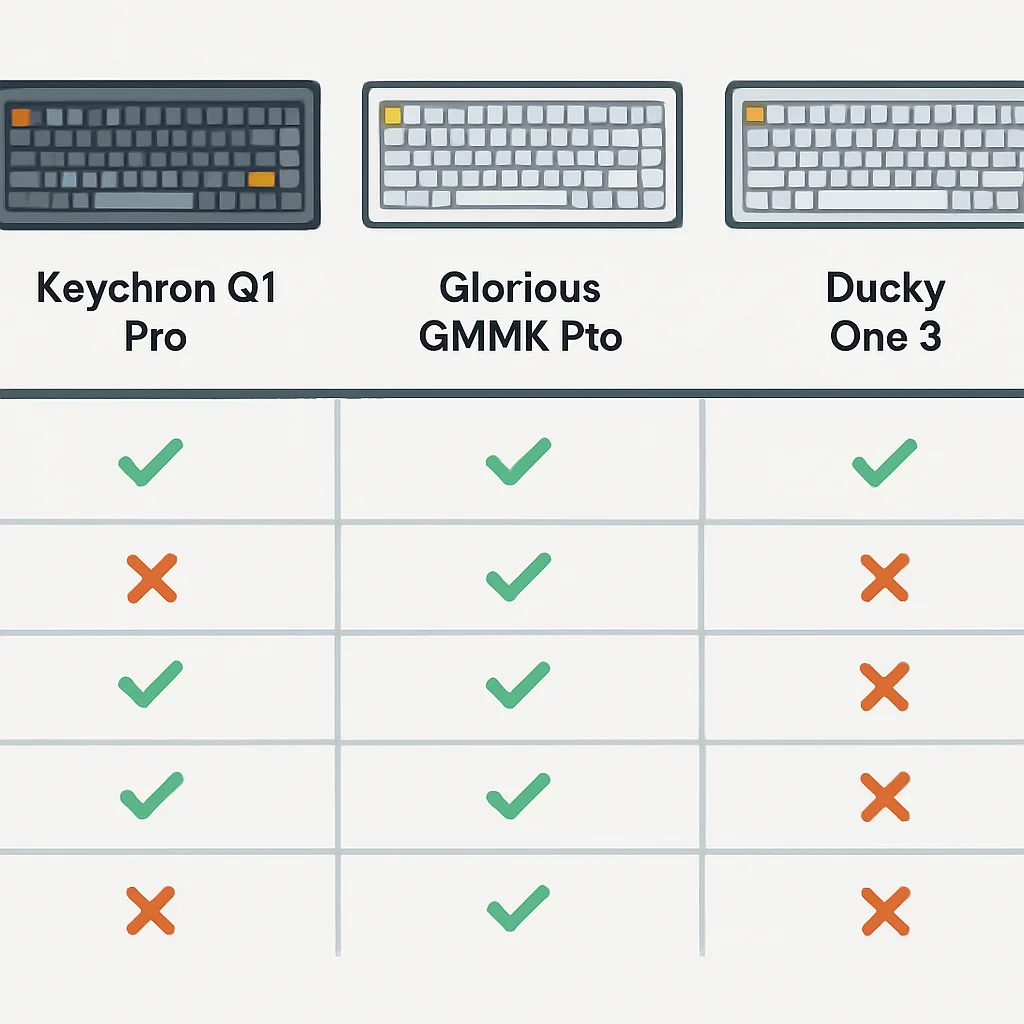 Mechanical keyboard comparison table for developers